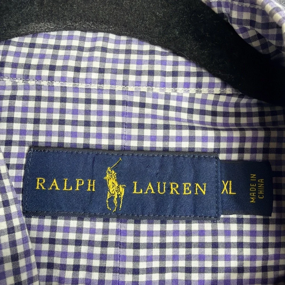 Ralph Lauren Shirt Mens XL Pony Purple Black Plaid 100%‎ Cotton Button Down